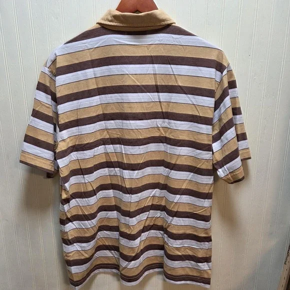 Odo Polo Shirt Mens Large Brown Striped Short Sleeve Collared Cotton Blend - Picture 3 of 7
